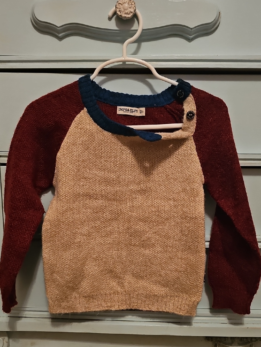 Imps & Elfs Colorblock Crew Sweater - Cream, Burgundy & Navy